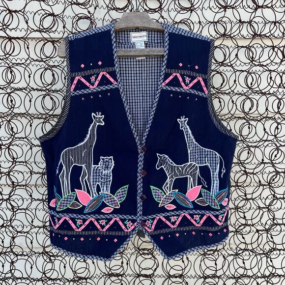 Vintage Jackets & Blazers - Vintage 90s Napa Valley Giraffe Art To Wear Applique Vest LARGE